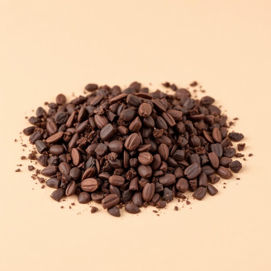Crushed raw cocoa nibs on a cream background